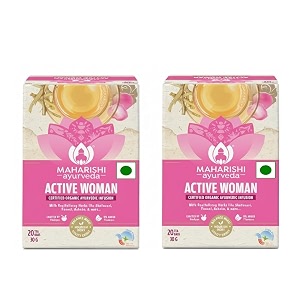 maharishi ayurveda organic certified active woman herbal tea  blend with shatavari ashoka rose petals amp liquorice  for hormonal imbalance  20 tea bags 30g  pack of 2