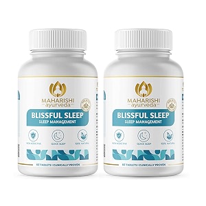 maharishi ayurveda blissful sleep tablets for sleep management  clinically researched and non-habit forming melatonin - rasayanam with ashwagandha  promotes deep sleep 60 count pack of 2