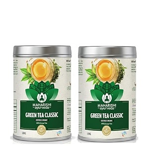 maharishi ayurveda organic certified green tea classic - 100g  loose leaf green tea  rich in antioxidants  pure fresh amp natural  supports detox amp wellness  pack of 2