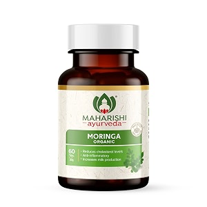 maharishi ayurveda organic moringa tablets 500 mg  immunity booster  organic  healthy digestion amp appetite  reduces cholestrol level amp anti inflammatory 60 tablets  pack of 1