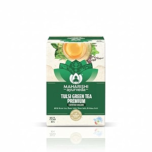 maharishi ayurveda organic certified tulsi green tea premium  with rama krishna amp vana tulsi and green tea  supports detox immunity amp daily balance  20 tea bags 30g