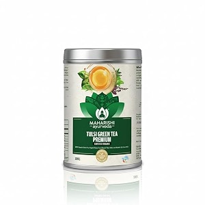 maharishi ayurveda organic certified tulsi green tea premium - 100g  loose leaf green tea with rama krishna amp vana tulsi  rich in antioxidants  supports detox balance amp wellness