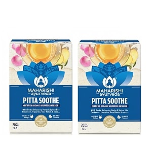 maharishi ayurveda organic certified pitta soothe herbal tea  with cardamom liquorice rose petals amp ginger  supports digestion cooling balance amp calm  20 tea bags 30g  pack of 2
