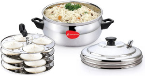 mahavir stainless steel 4 plates colored idly cooker pot induction  standard idli maker 4 plates 16 idlis 