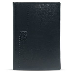 mahavir premium diary 2026 gift set  a4 size new year diary and diy pen stand  one-day-to-a-page new year diary  424 pages  natural shade paper  foam padded pu faux leather cover material - black
