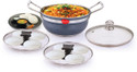 MAHAVIR Stainless Steel Idli Cooker Multi Kadai With Glass Lid Induction & Standard Idli Maker (2 Plates, 8 Idlis )