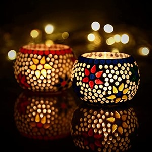 mahganya mosaic glass tealight candle holders decorative items for home set of 2