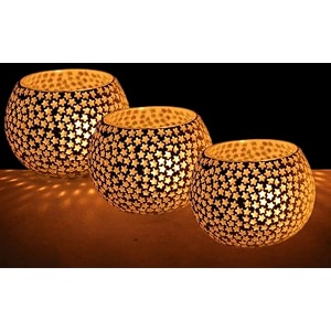 mahganya mosaic glass tealight candle holders decorative items for home set of 2 pack of 3