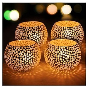 mahganya mosaic glass tealight candle holders decorative items for home set of 2 pack of 4
