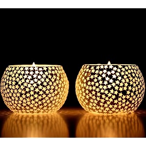 mahganya mosaic glass tealight candle holders decorative items for home set of 2 white star