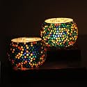 Mahganya Glass Mosaic Tealight Candle Holder for Diwali Decor, Christmas Decor, Diwali Decoration - Pack of 2 (Star Multi)
