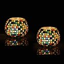 Mahganya Glass Mosaic Tealight Candle Holder for Diwali Decor, Christmas Decor, Diwali Decoration - Pack of 2 (Green Black)