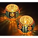 Mahganya Mosaic Glass Tealight Candle Holders Decorative Items for Home Pack of 2