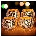 Mahganya Mosaic Glass Tealight Candle Holders Decorative Items for Home Set of 2 (Pack of 4)
