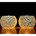 Mahganya Mosaic Glass Tealight Candle Holders Decorative Items for Home Set of 2 (White Star)