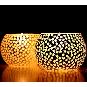 mahganya mosaic glass tealight candle holders decorative items for home pack of 2 white star