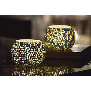 mahganya pack of 2 turkish mosaic glass votive tealight candle holders - decorations items for home table decor gifts glass multi star2