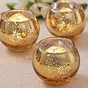 Mahganya Glass Tealight Candle Holders Decorative Items for Home Set of 2 (Silver)