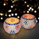 Mahganya Mosaic Glass Tealight Candle Holders(Setof 2) - Decorative Items for Home loli Poli 025