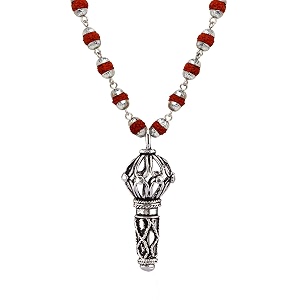 mahi lord hanuman gada religious pendant with 24 inch rudraksh mala for men paps1101714pr