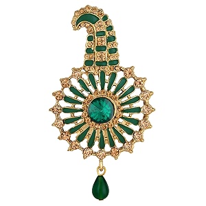 mahi meenakari work green and brown crystals floral kalangi brooch for groommen kl1001011g