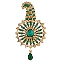Mahi Meenakari Work Green and Brown Crystals Floral Kalangi Brooch for Groom/Men (KL1001011G)