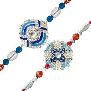 mahi set of 2 floral and evil eye rakhis with meenakari work and artificial pearsls rakhi for brother bhaiya bhai