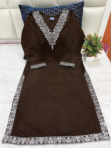 Mahi textile Embroidered Cotton Blend Straight Kurta