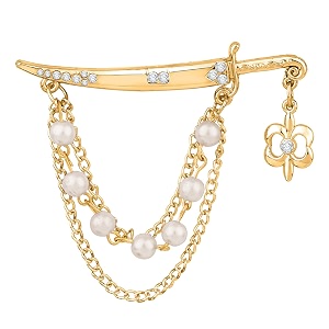 mahi white crystal and artificial pearl sword shape tripple layer chain brooch for men pabp1101056pr