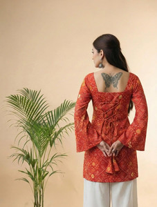 Mahiras Comfort Party Printed Women Red Top