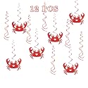 Maicaiffe Crab Birthday Hanging Swirl Decorations - Glitter 12 Pcs Ocean World Sea Animal Party Supplies - Baby Shower Streamers - Cute Crab Party Foil Swirls Ceiling Decorations