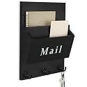 Mail and Key Holder, Wall Key Holder with 2 Mail Organizer Slot and 3 Hooks