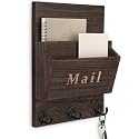 Mail and Key Holder, Wall Key Holder with 2 Mail Organizer Slot and 3 Hooks