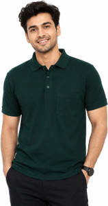 Maintain Solid Men Polo Neck Green T-Shirt