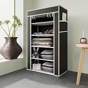 maison amp cuisine collapsible portable foldable wardrobe storage shelves organizer for clothes racks fabric almirah non rustable iron 5l brown storage unit
