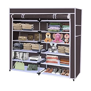 maison amp cuisine collapsible portable foldable wardrobe storage shelves organizer for clothes racks fabric almirah non rustable iron 12l brown storage unit