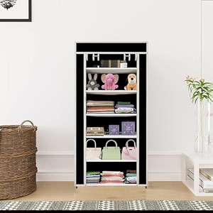maison amp cuisine collapsible wardrobe storage shelves clothes racks fabric almirah non rustable iron brown