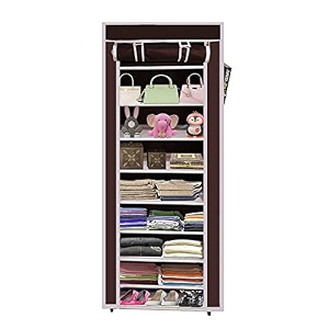 maison amp cuisine collapsible portable foldable wardrobe storage shelves organizer for clothes racks fabric almirah non rustable iron 9l brown storage unit