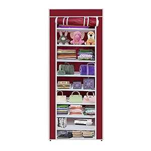 maison amp cuisine collapsible portable foldable wardrobe storage shelves organizer for clothes racks fabric almirah non rustable iron 9l maroon storage unit