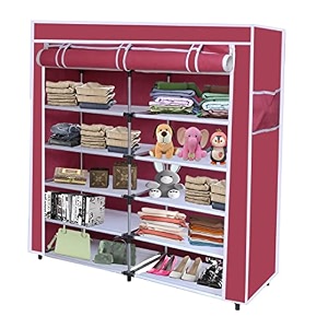 maison amp cuisine collapsible portable foldable wardrobe storage shelves organizer for clothes racks fabric almirah non rustable iron 12l maroon storage unit