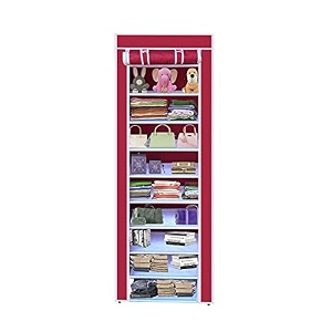 maison amp cuisine collapsible portable foldable wardrobe storage shelves organizer for clothes racks fabric almirah non rustable iron 10l maroon storage unit