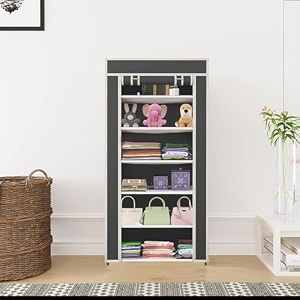 maison amp cuisine collapsible wardrobe storage shelves clothes racks fabric almirah non rustable iron grey