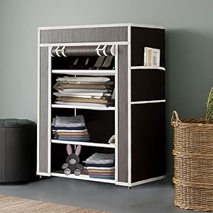maison amp cuisine collapsible portable foldable wardrobe storage shelves organizer for clothes racks fabric almirah non rustable iron 4l brown storage unit