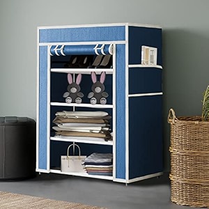 maison amp cuisine collapsible portable foldable wardrobe storage shelves organizer for clothes racks fabric almirah non rustable iron 4l blue storage unit