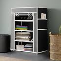 Maison & Cuisine® Collapsible Portable Foldable Wardrobe Storage Shelves Organizer for Clothes Racks Fabric Almirah Non Rustable Iron (4L, Grey) Storage Unit