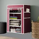 Maison &amp; Cuisine® Collapsible Portable Foldable Wardrobe Storage Shelves Organizer for Clothes Racks Fabric Almirah Non Rustable Iron (4L, Maroon) Storage Unit