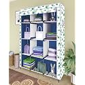 Maison & Cuisine® Printed Collapsible Wardrobe Portable Foldable Closet for Clothes Almira, 12 Shelves, 1 Side Pocket Non-Woven Fabric 100 GSM (P 5000-3 Peacock Blue)
