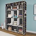 Maison & Cuisine® Printed Collapsible Wardrobe Portable Foldable Closet for Clothes Almira, 12 Shelves, 1 Side Pocket Non-Woven Fabric 100 GSM (P 5000-5 Moon Star Grey)