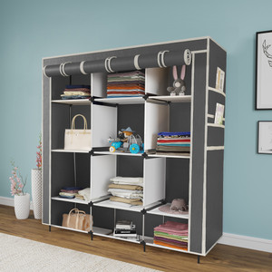 maison  cuisine almirah foldable closet for clothes 12 shelves  1 side pocket 88150 pp collapsible wardrobe finish color - grey diydo-it-yourself