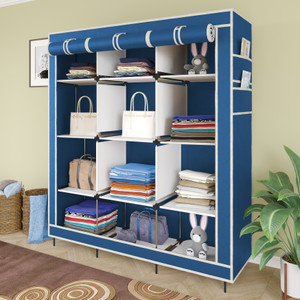 maison  cuisine almirah foldable closet for clothes 12 shelves  1 side pocket 88150 pp collapsible wardrobe finish color - blue diydo-it-yourself